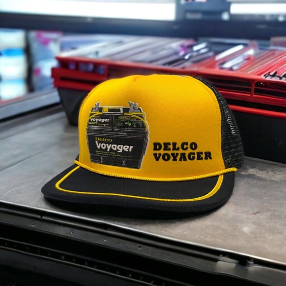 Vintage Delco Voyager Batteries Logo Foam Mesh Snapback Trucker Hat Cap New USA - Picture 1 of 10